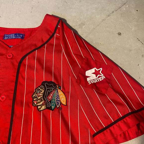 Vintage 90s Chicago Blackhawks Starter Pinstripe Baseball Jersey - Picture 5 of 6